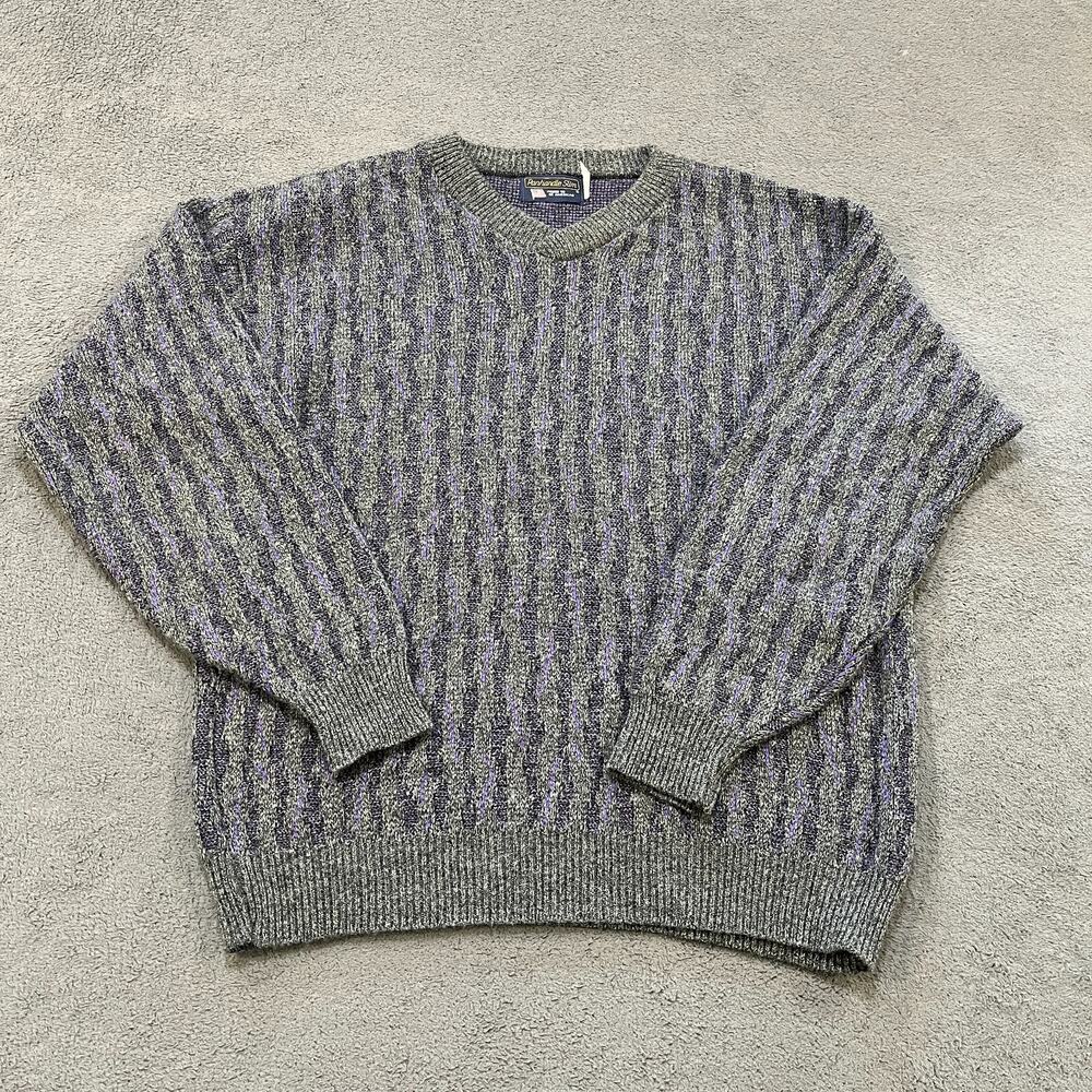 Panhandle Slim Vintage Purple Grey Western V-Neck Rib Knit Sweater Men's Size L